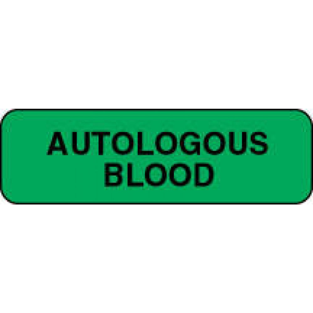 Label Paper Permanent Autologous Blood 1 1/4" X 3/8" Fl. Green 1000 Per Roll