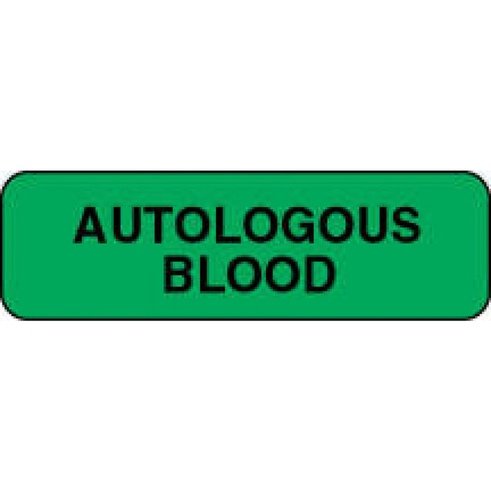 Label Paper Permanent Autologous Blood 1 1/4" X 3/8" Fl. Green 1000 Per Roll