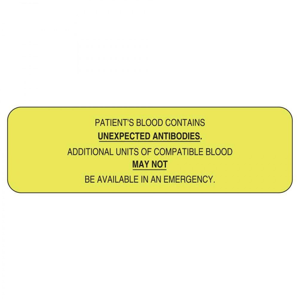 Label Paper Permanent Patients Blood 2 7/8" X 7/8" Fl. Yellow 1000 Per Roll