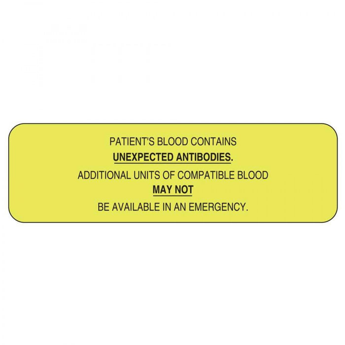 Label Paper Permanent Patients Blood 2 7/8" X 7/8" Fl. Yellow 1000 Per Roll