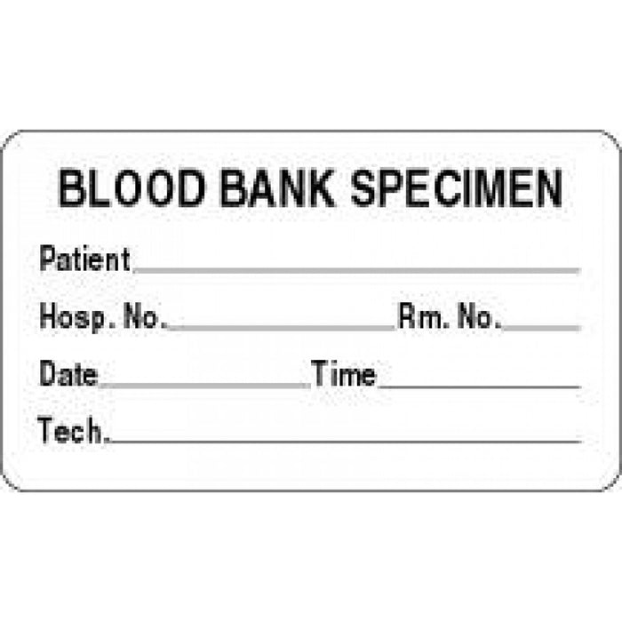 Label Paper Permanent Blood Bank Specimen 3" X 1 3/4" White 500 Per Roll