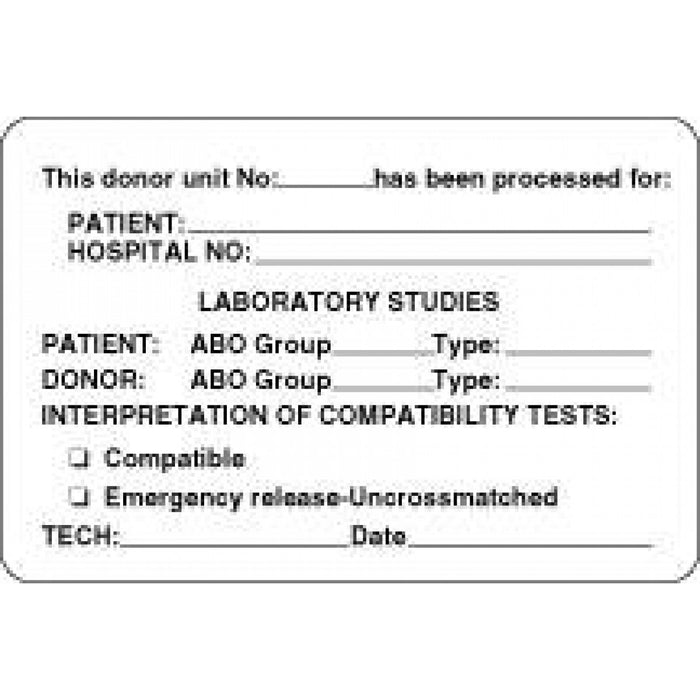 Label Paper Permanent This Donor Unit 3" X 2" White 500 Per Roll