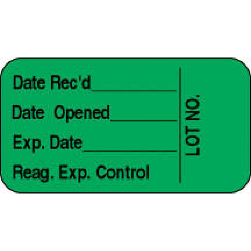 Label Paper Permanent Date Recd ___ 1 5/8" X 7/8" Light Green 1000 Per Roll