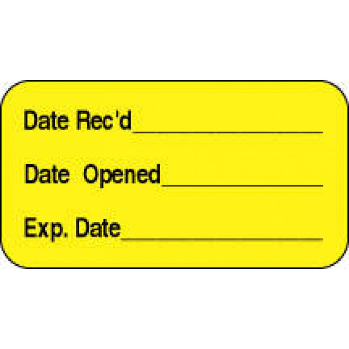 Label Paper Permanent Date Recd ___ 1 5/8" X 7/8" Yellow 1000 Per Roll