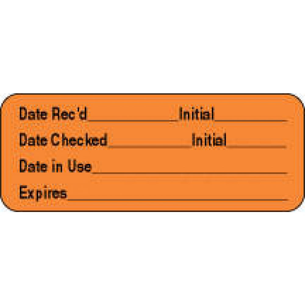 Label Paper Permanent Date Recd ___ 2 1/4" X 7/8" Fl. Orange 1000 Per Roll