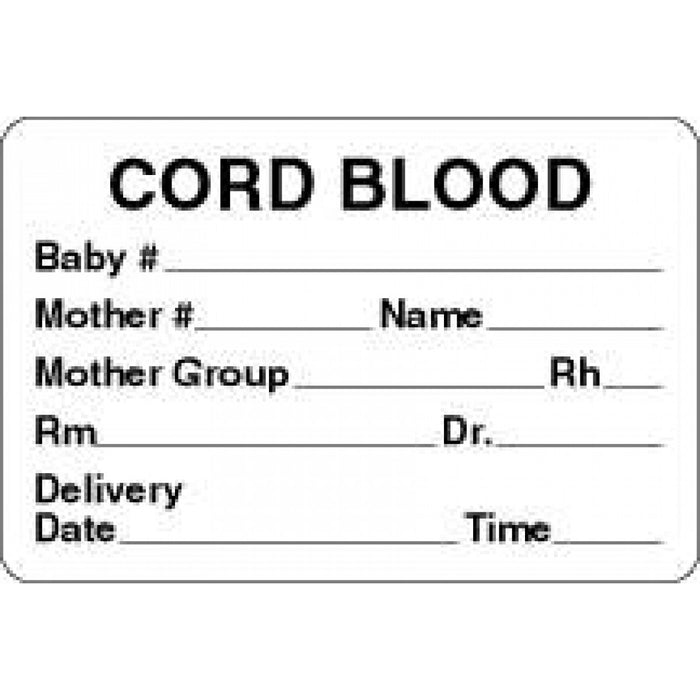 Label Paper Permanent Cord Blood Baby 3" X 2" White 500 Per Roll