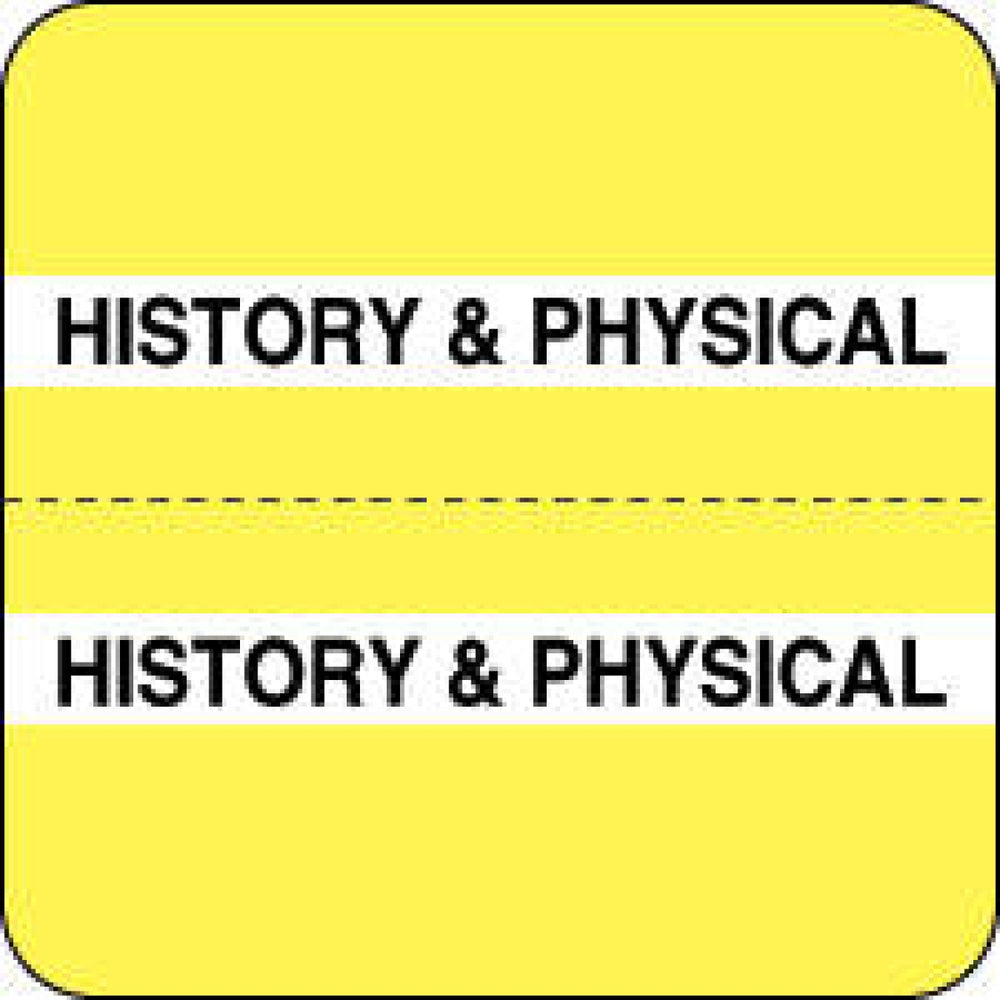 Chart Tab Paper History & Physical 1 1/2" X 1 1/2" Yellow 100 Per Roll