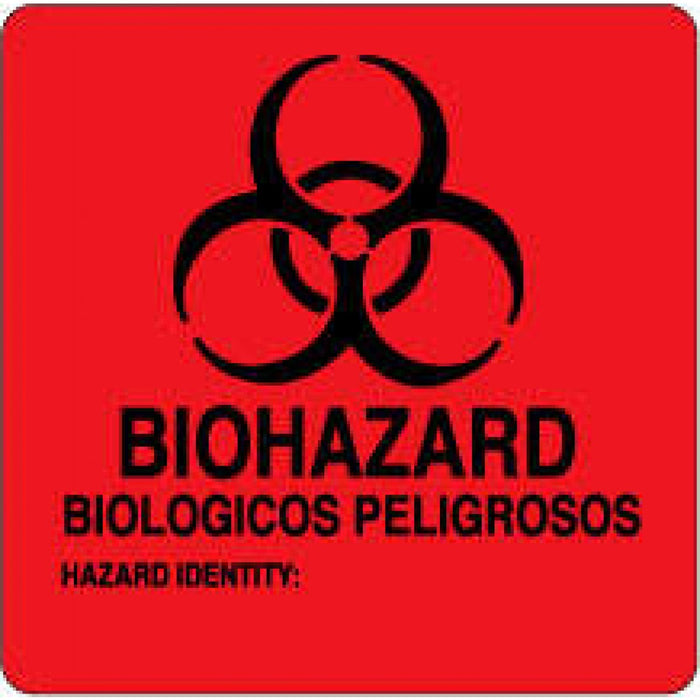 Label Paper Permanent Biohazard Biologicos 3" X 3 Fl. Red 500 Per Roll