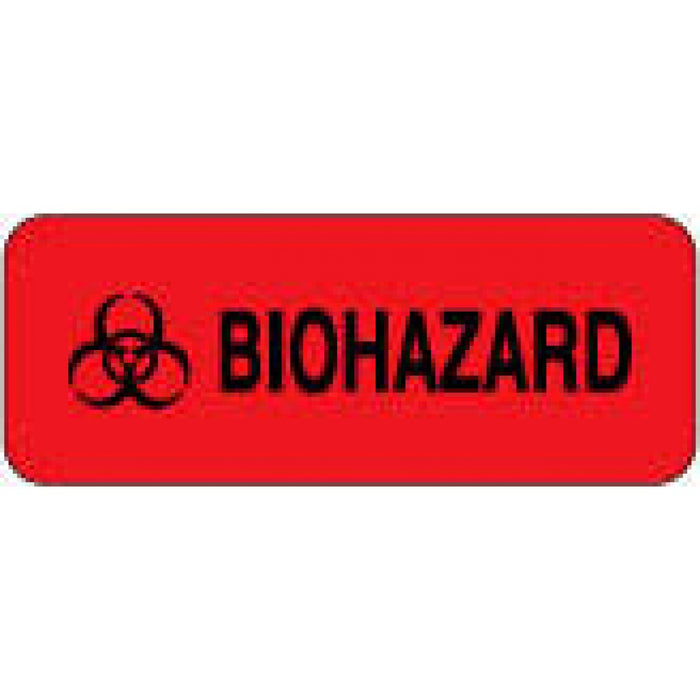 Label Paper Permanent Biohazard 2 1/4" X 7/8" Fl. Red 1000 Per Roll