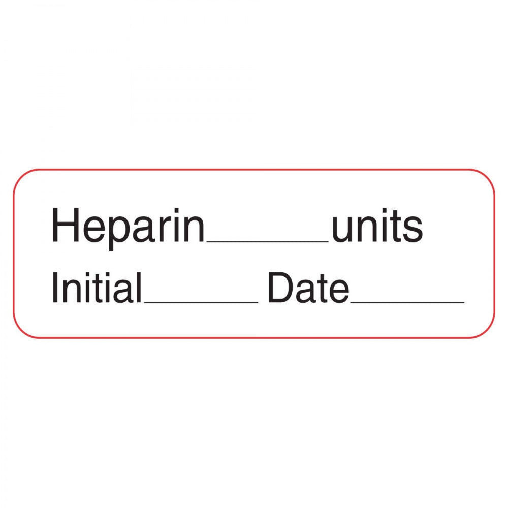 Label Paper Permanent Heparin ___ Units 1 1/2" X 1/2" White With Red 1000 Per Roll