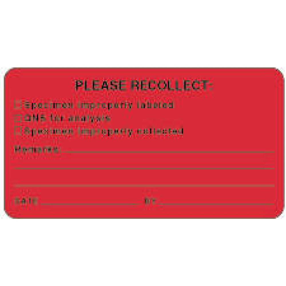 Label Paper Permanent Please Recollect: [] 3" X 1 5/8" Fl. Red 1000 Per Roll