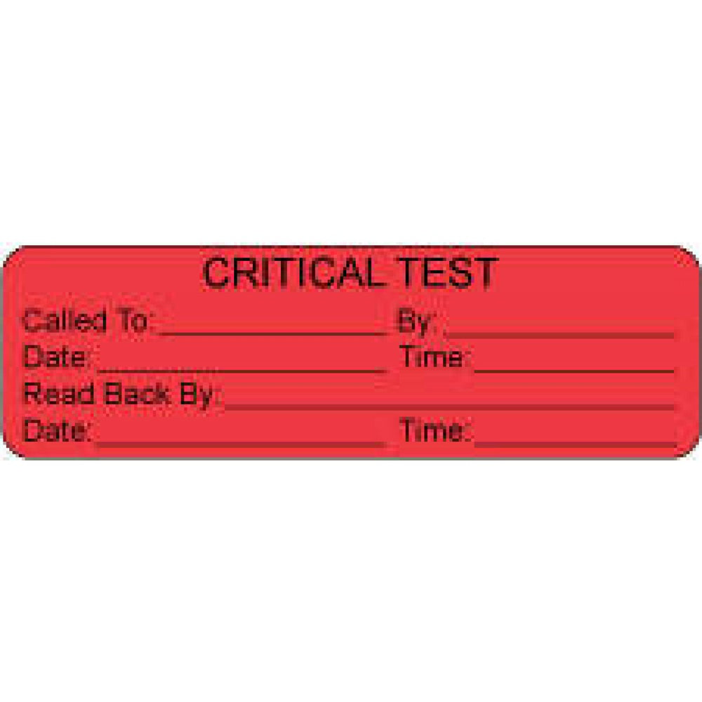 Label Paper Permanent Critical Test Called 2 7/8" X 7/8" Fl. Red 1000 Per Roll