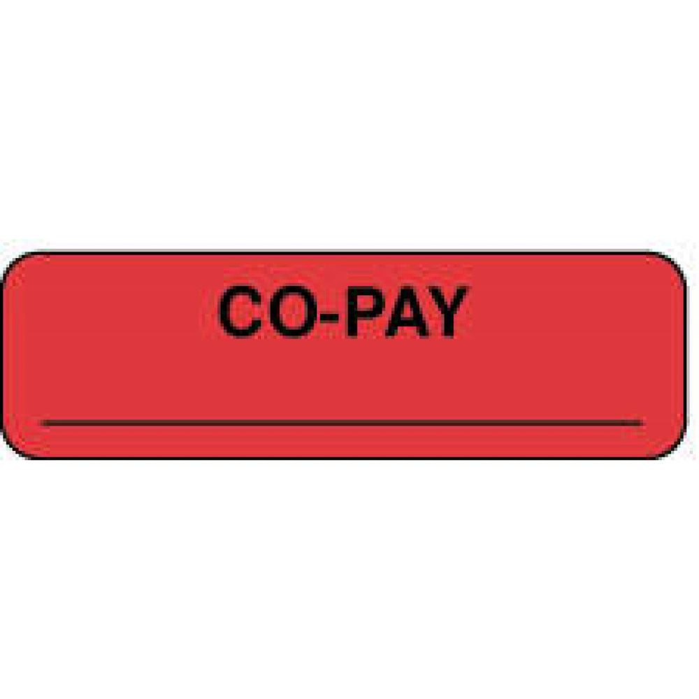 Label Paper Permanent Co-Pay ___ 1 1/4" X 3/8" Fl. Red 1000 Per Roll