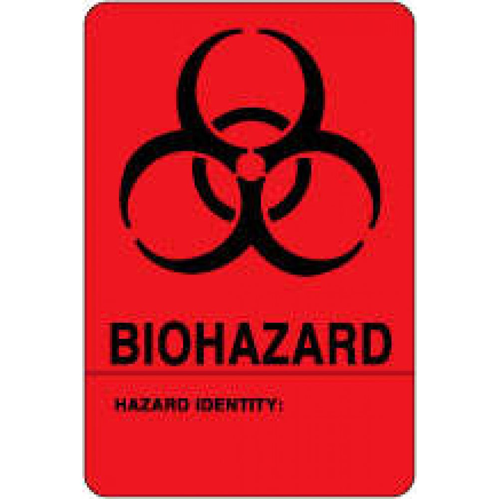 Label Paper Permanent Biohazard Hazard 2" X 3" Fl. Red 500 Per Roll