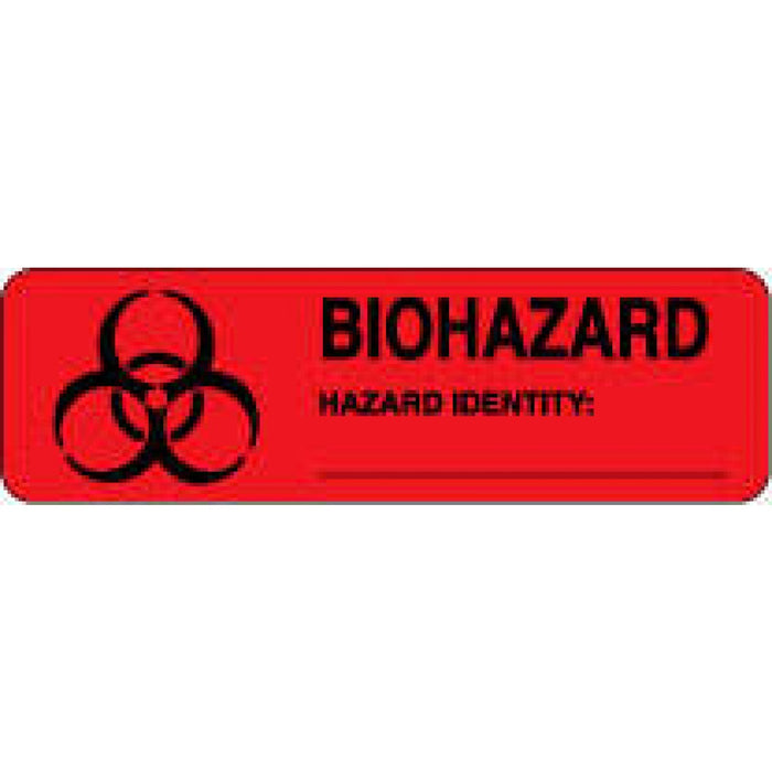 Label Paper Permanent Biohazard Hazard 2 7/8" X 7/8" Fl. Red 1000 Per Roll