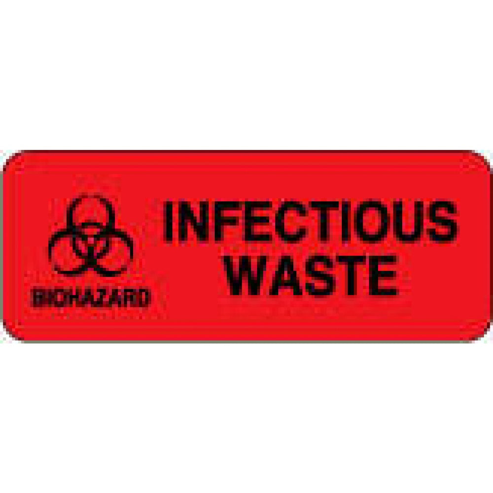 Label Paper Permanent Biohazard Infectious 2 1/4" X 7/8" Fl. Red 1000 Per Roll