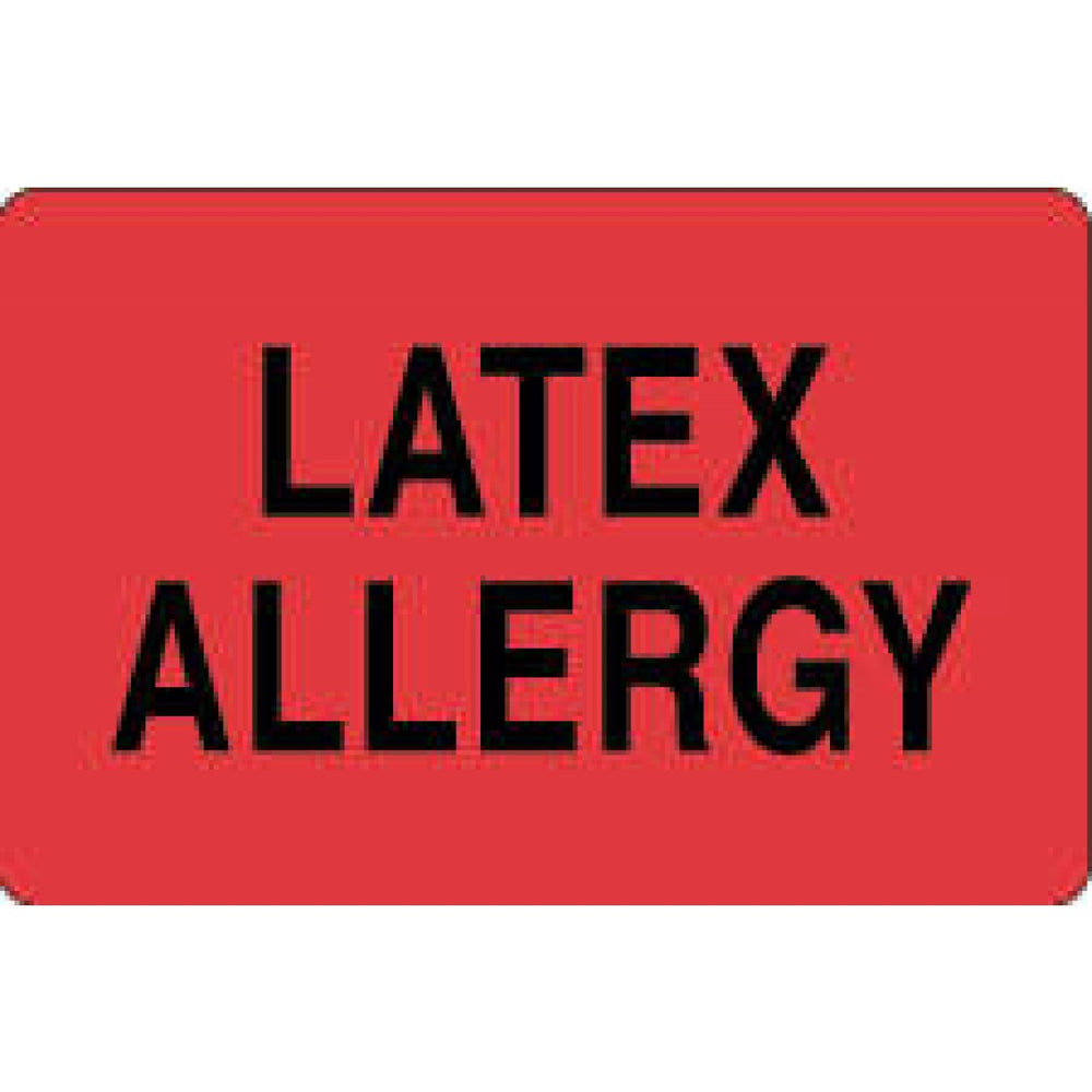 Label Paper Permanent Latex Allergy 4" X 2 5/8" Fl. Red 500 Per Roll