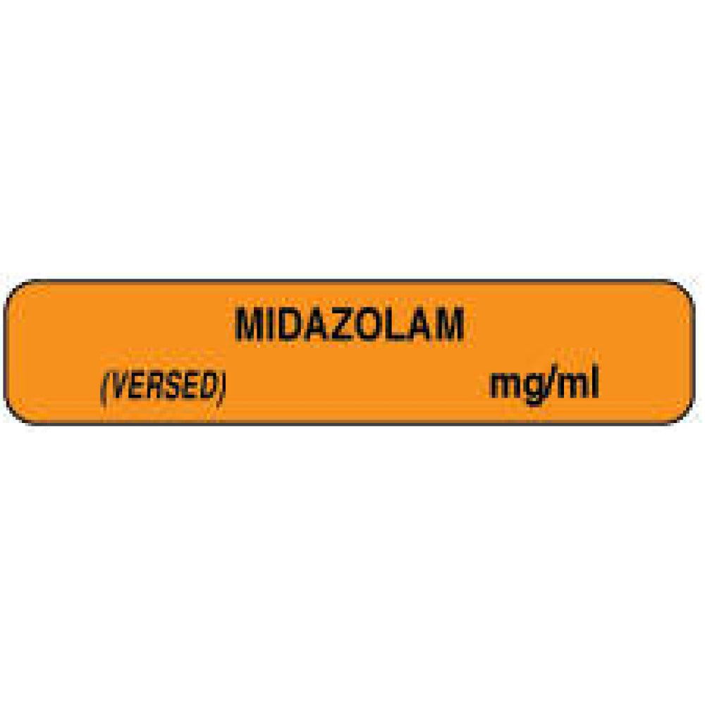 Anesthesia Label Paper Permanent Midazolam (Versed) 1 1/2" X 1/3" Orange 1000 Per Roll