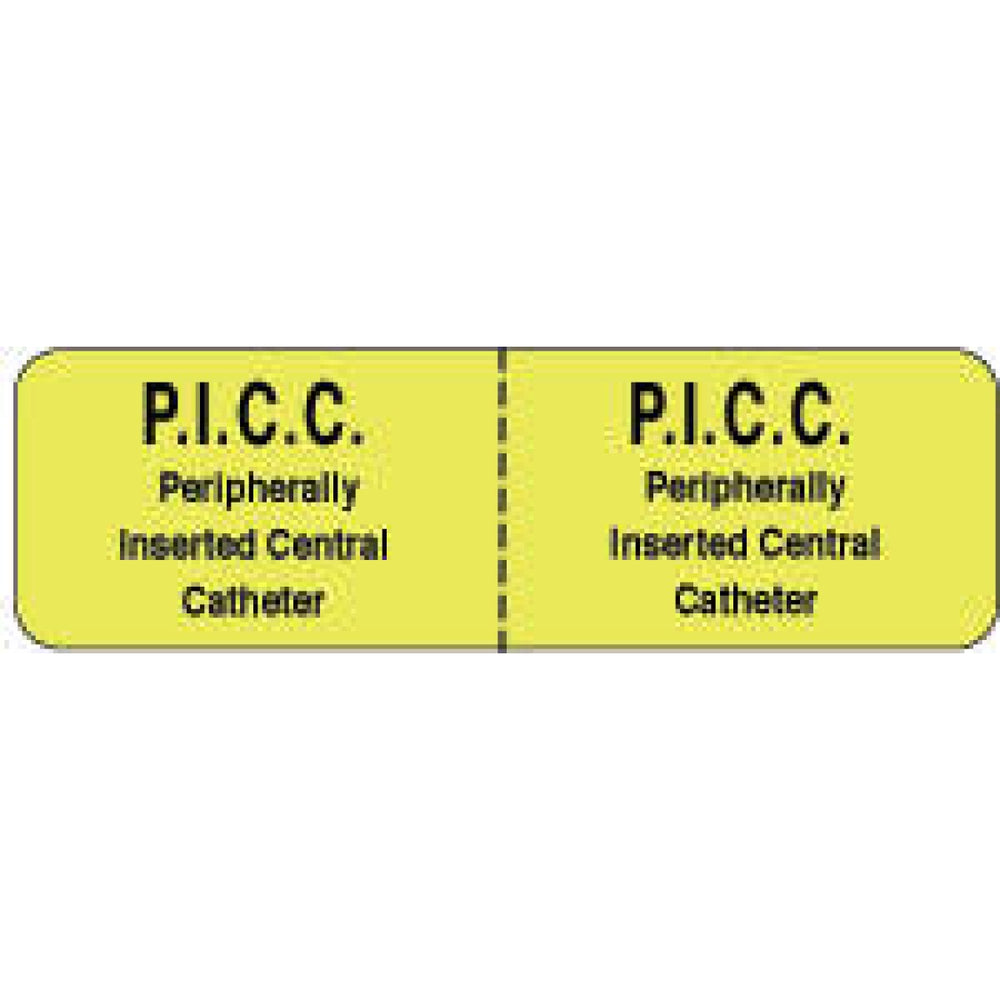 Iv Label Wraparound Paper Permanent P.I.C.C. Peripherally 2 7/8" X 7/8" Fl. Yellow 1000 Per Roll