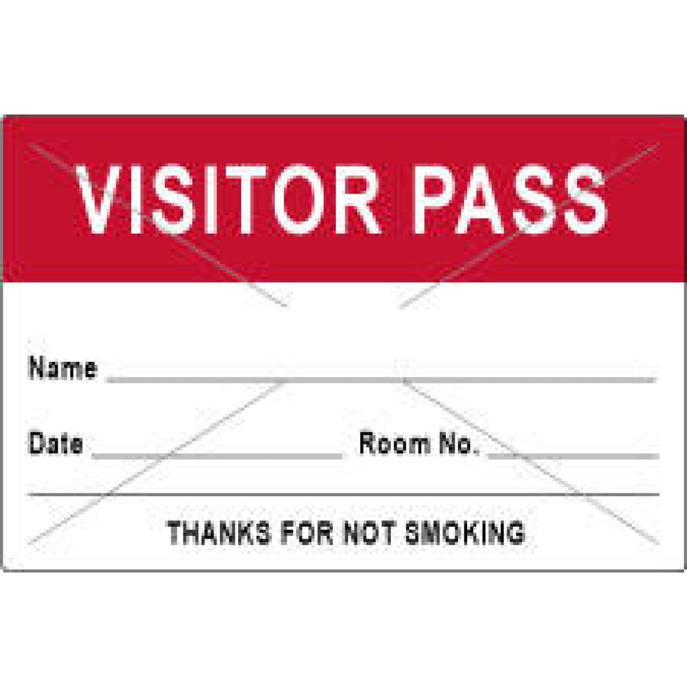 Visitor Pass Label Tamper-Evident Paper Permanent Visitor Pass Name 3" Core 3 X 2" Red 1000 Per Roll