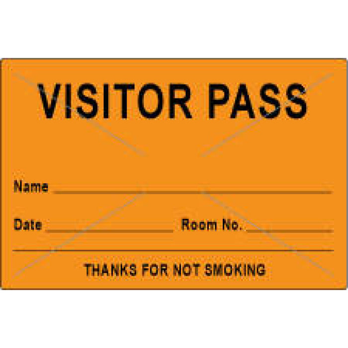 Visitor Pass Label Tamper-Evident Paper Removable Visitor Pass Name 3" Core 3 X 2" Fl. Orange 1000 Per Roll