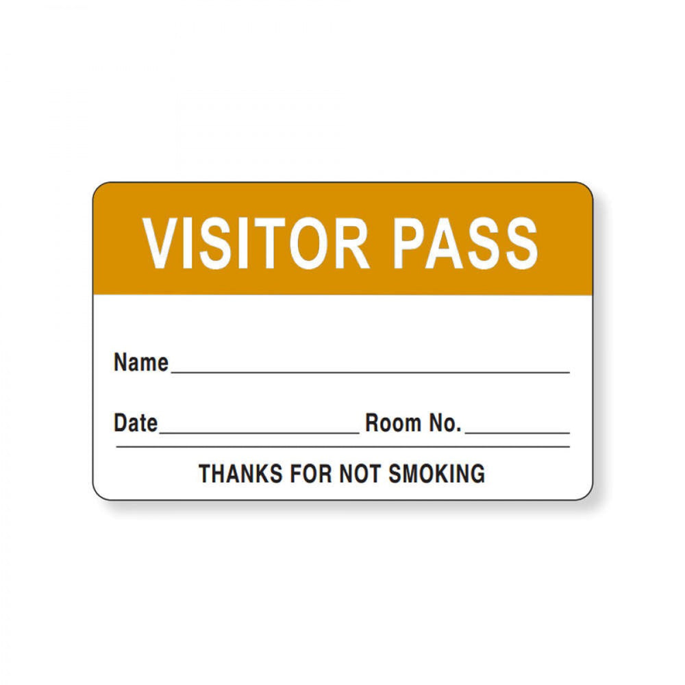 Visitor Pass Label Paper Removable Visitor Pass Name 1 1/2" Core 2 3/4 " X 1 3/4" Orange 1000 Per Roll