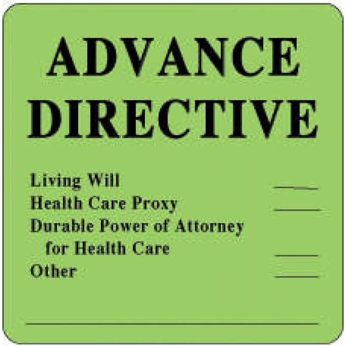 Label Paper Removable Advance Directive 2 1/2" X 2 1/2" Fl. Green 500 Per Roll