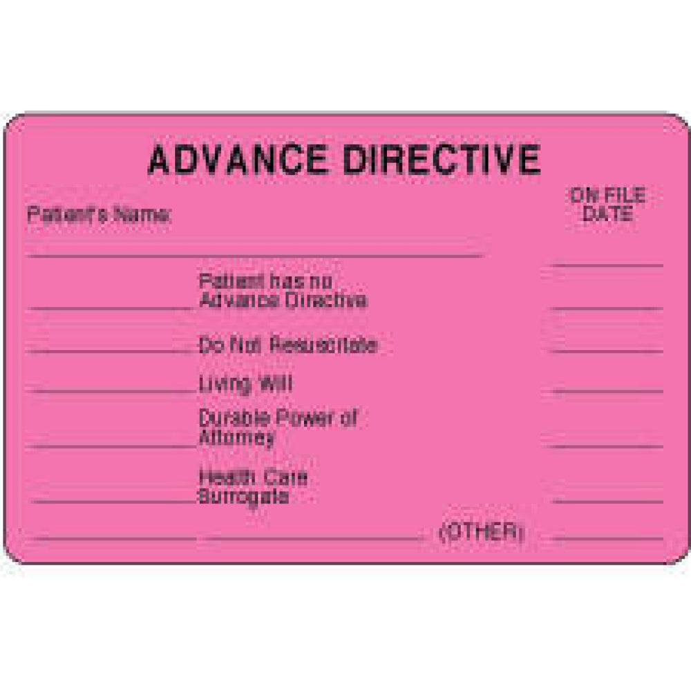 Label Paper Permanent Advance Directive 4" X 2 5/8" Fl. Pink 500 Per Roll