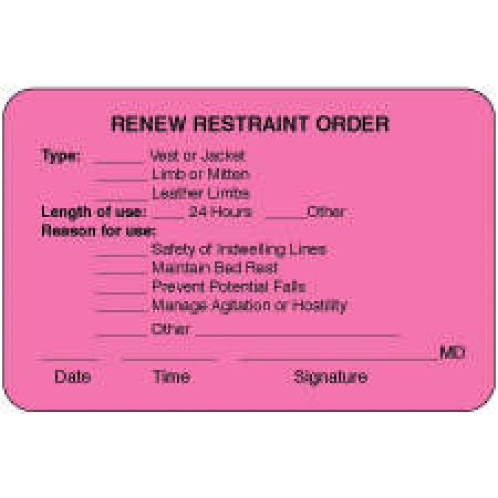 Label Paper Permanent Renew Restraint 4" X 2 5/8" Fl. Pink 500 Per Roll