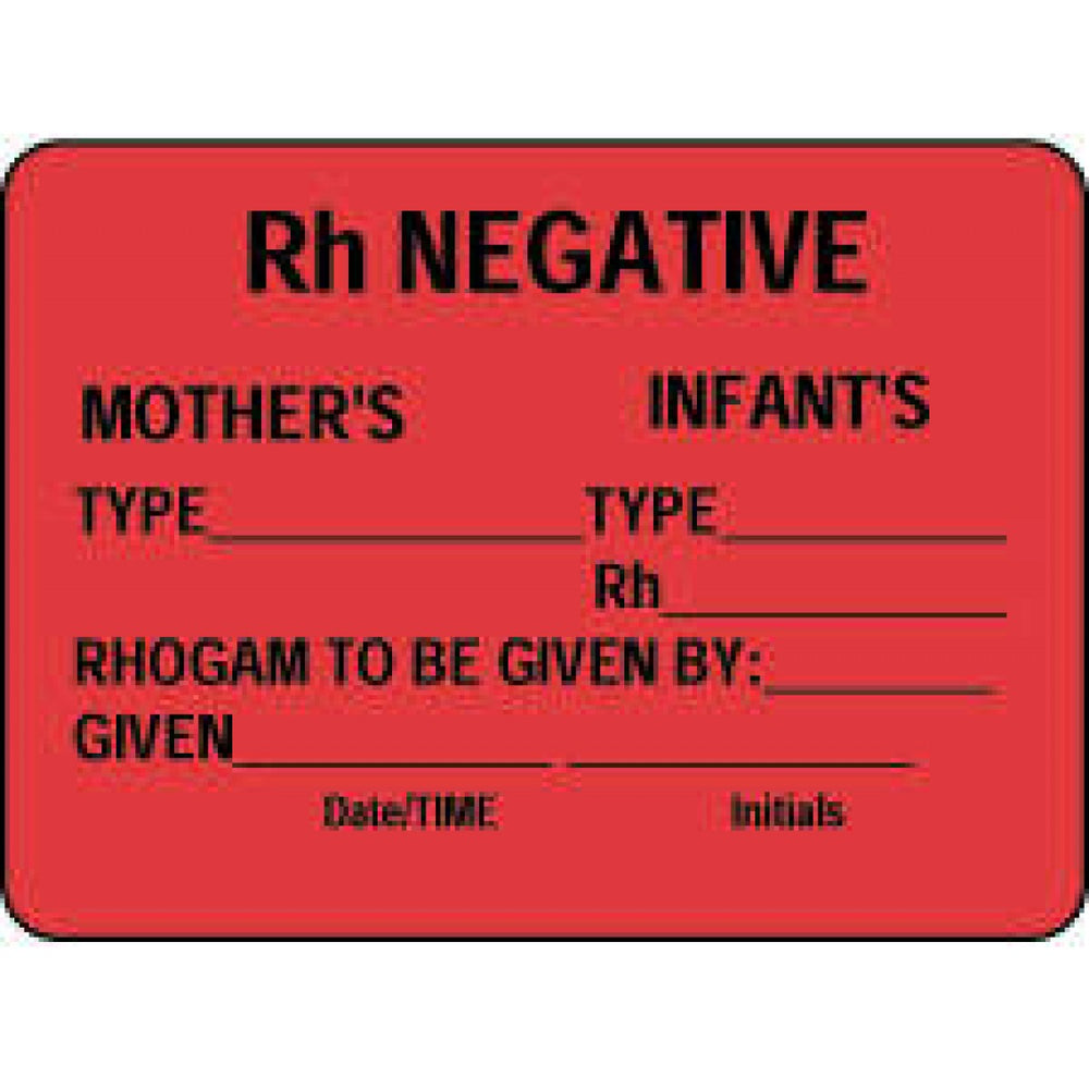 Label Paper Permanent Rh Negative Mothers 2 3/8" X 1 3/4" Fl. Red 1000 Per Roll