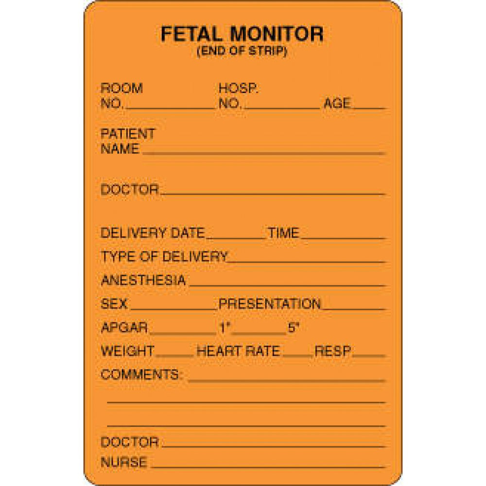 Label Paper Permanent Fetal Monitor 2 5/8" X 4" Fl. Orange 500 Per Roll