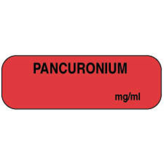 Anesthesia Label Paper Permanent Pancuronium Mg/Ml 1 1/2" X 1/2" Fl. Red 1000 Per Roll