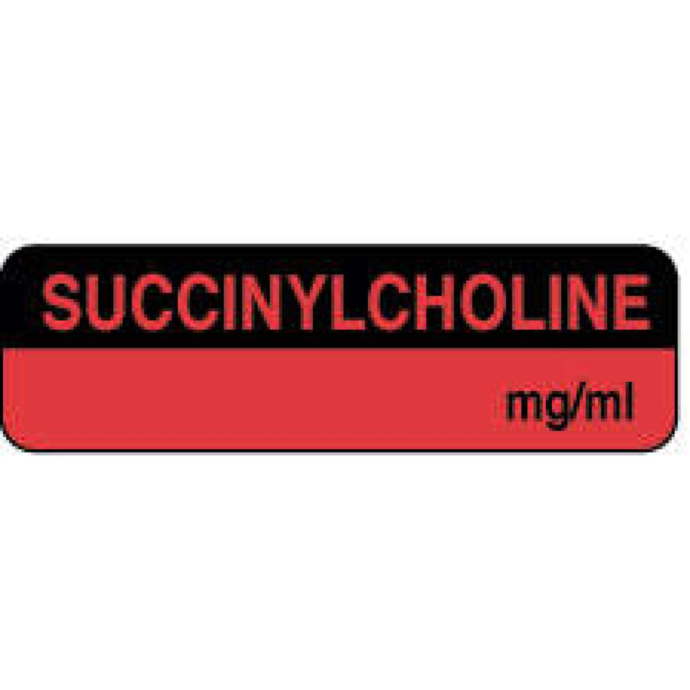 Anesthesia Label Paper Permanent Succinylcholine 1 1/4" X 3/8" Fl. Red And Black 1000 Per Roll