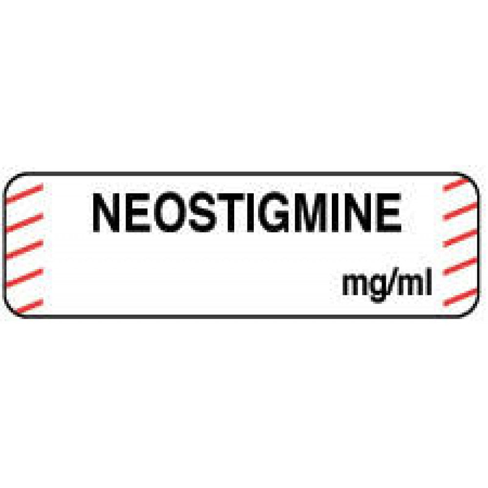 Anesthesia Label Paper Permanent Neostigmine Mg/Ml 1 1/4" X 3/8" White With Fl. Red 1000 Per Roll