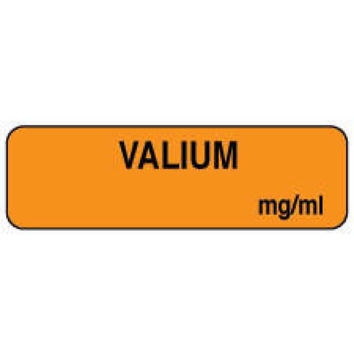 Anesthesia Label Paper Permanent Valium Mg/Ml 1 1/4" X 3/8" Fl. Orange 1000 Per Roll