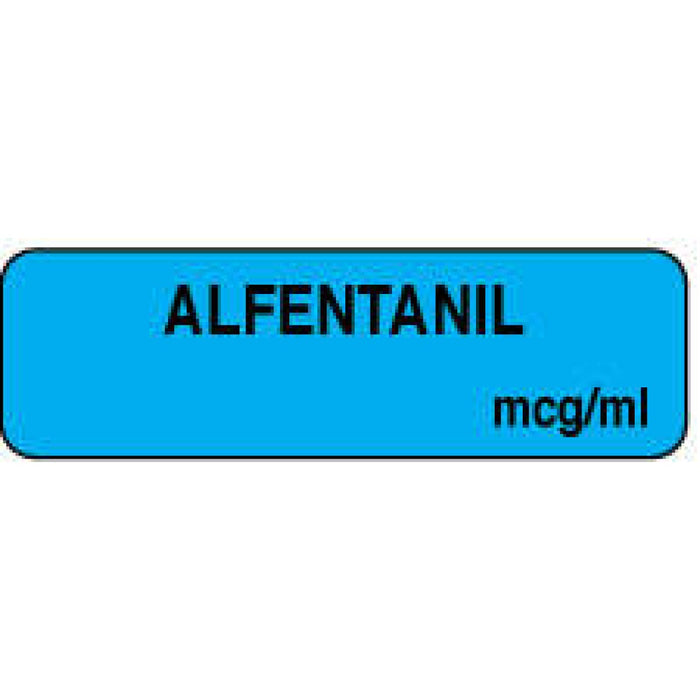 Anesthesia Label Paper Permanent Alfentanil Mcg/Ml 1 1/4" X 3/8" Blue 1000 Per Roll