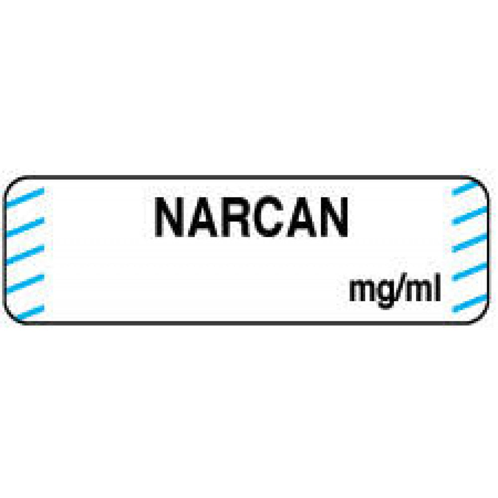 Anesthesia Label Paper Permanent Narcan Mg/Ml 1 1/4" X 3/8" White With Blue 1000 Per Roll