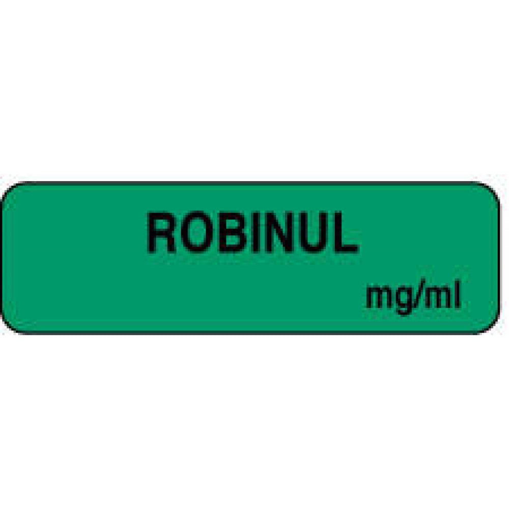 Anesthesia Label Paper Permanent Robinul Mg/Ml 1 1/4" X 3/8" Green 1000 Per Roll