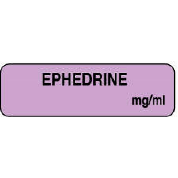 Anesthesia Label Paper Permanent Ephedrine Mg/Ml 1 1/4" X 3/8" Violet 1000 Per Roll