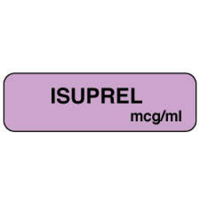 Anesthesia Label Paper Permanent Isuprel Mcg/Ml 1 1/4" X 3/8" Lilac 1000 Per Roll