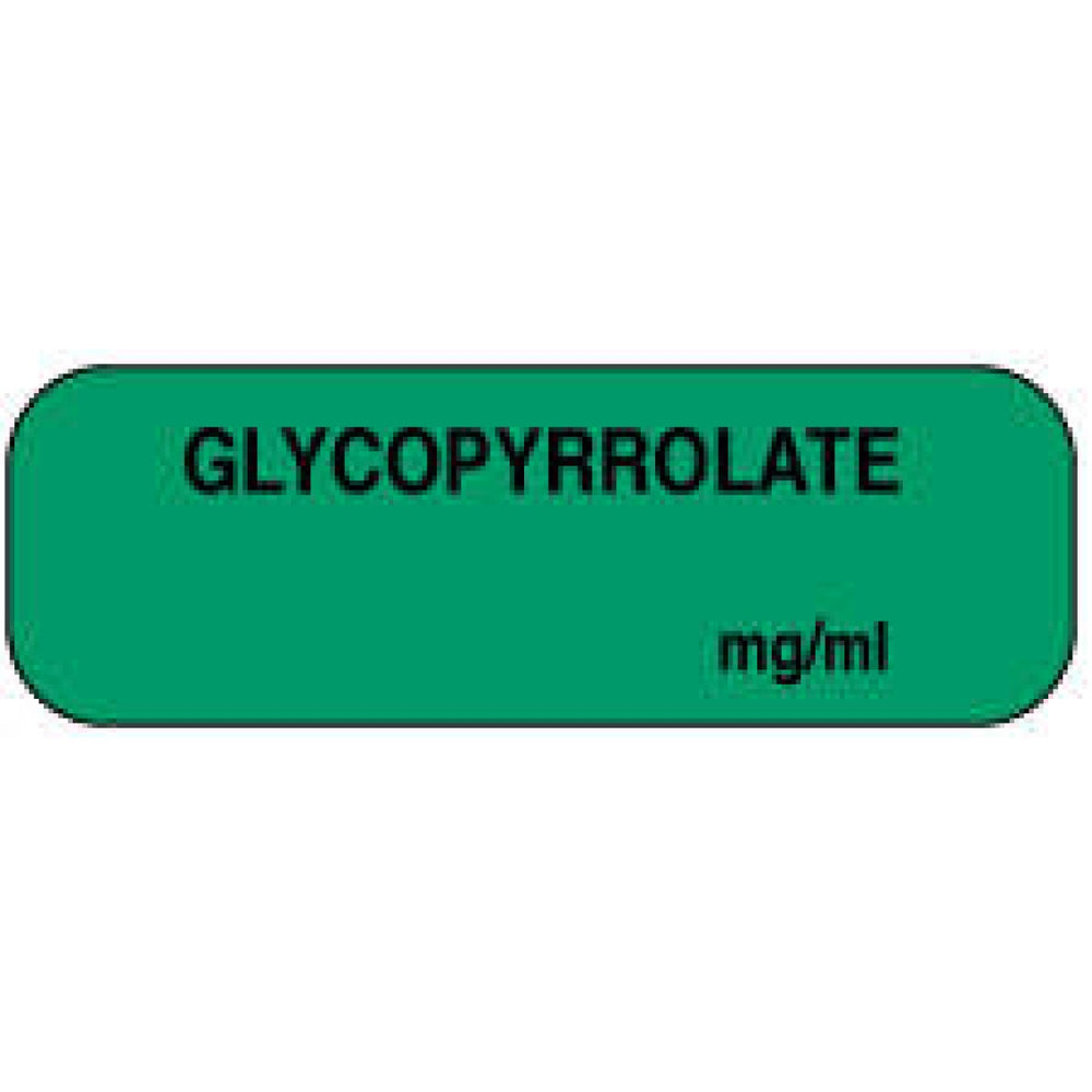 Anesthesia Label Paper Permanent Glycopyrrolate Mg/Ml 1 1/2" X 1/2" Green 1000 Per Roll