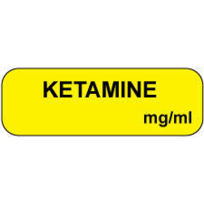 Anesthesia Label Paper Permanent Ketamine Mg/Ml 1 1/2" X 1/2" Yellow 1000 Per Roll