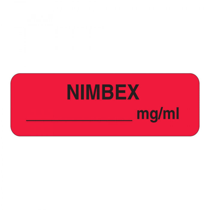 Anesthesia Label Paper Permanent Nimbex Mg/Ml 1 1/4" X 3/8" Fl. Red 1000 Per Roll