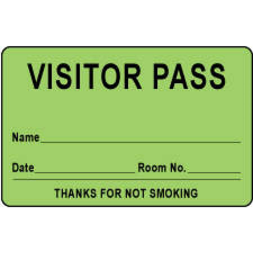 Visitor Pass Label Paper Removable Visitor Pass Name 1 1/2" Core 2 3/4 " X 1 3/4" Fl. Green 1000 Per Roll