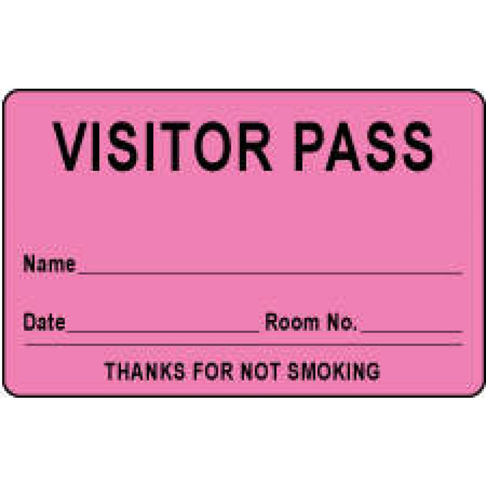 Visitor Pass Label Paper Removable Visitor Pass Name 1" Core 2 3/4 " X 1 3/4" Fl. Pink 1000 Per Roll