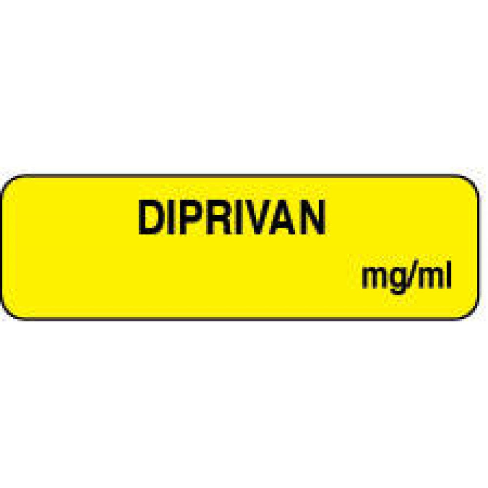 Anesthesia Label Paper Permanent Diprivan Mg/Ml 1 1/4" X 3/8" Yellow 1000 Per Roll