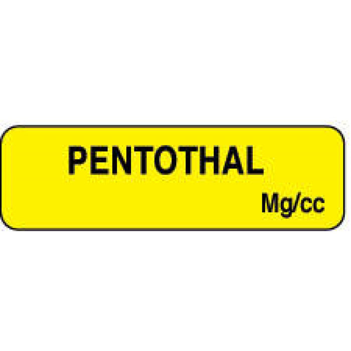 Anesthesia Label Paper Permanent Pentothal Mg/Ml 1 1/4" X 3/8" Yellow 1000 Per Roll