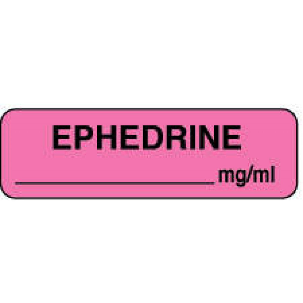 Anesthesia Label Paper Permanent Ephedrine Mg/Ml 1 1/4" X 3/8" Fl. Pink 1000 Per Roll