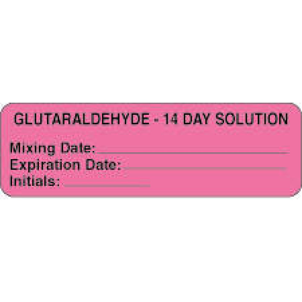 Label Paper Removable Glutaraldehyde - 14" 4 X 1 1/4" Fl. Pink 500 Per Roll