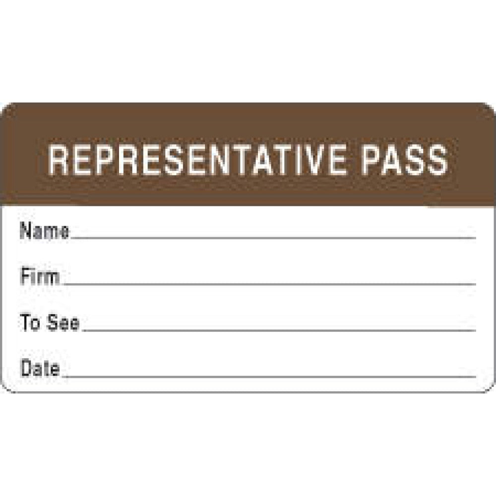 Label "Representative Pass" 2-3/4"X1-3/4" White/Brown 1Mrl R 59705265